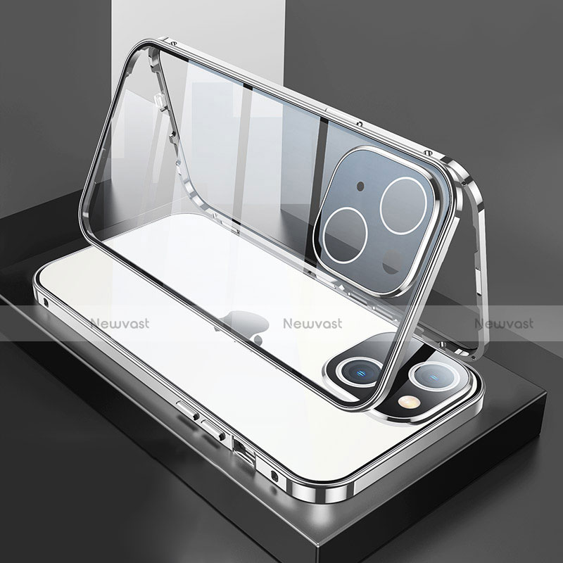 Luxury Aluminum Metal Frame Mirror Cover Case 360 Degrees M01 for Apple iPhone 13 Silver