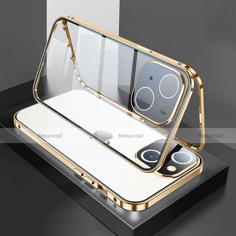 Luxury Aluminum Metal Frame Mirror Cover Case 360 Degrees M01 for Apple iPhone 14 Plus Gold