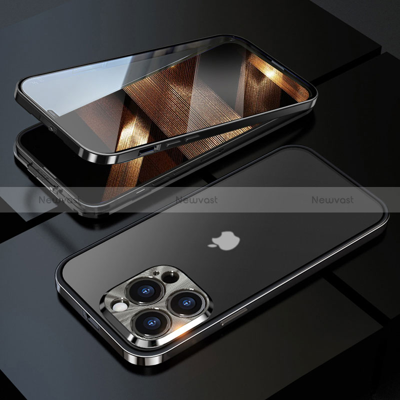Luxury Aluminum Metal Frame Mirror Cover Case 360 Degrees M01 for Apple iPhone 14 Pro Black