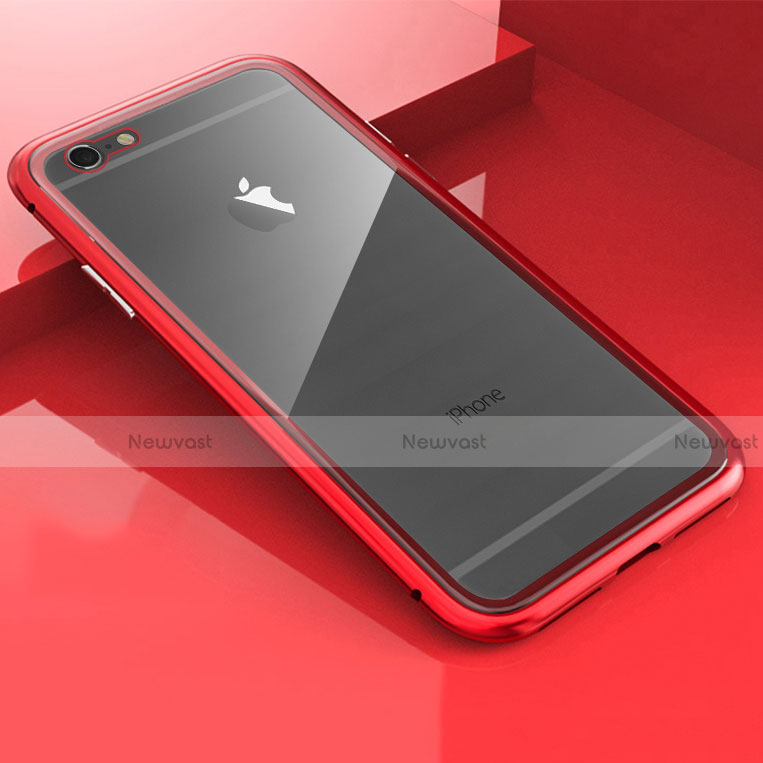 Luxury Aluminum Metal Frame Mirror Cover Case 360 Degrees M01 for Apple iPhone 6 Plus Red