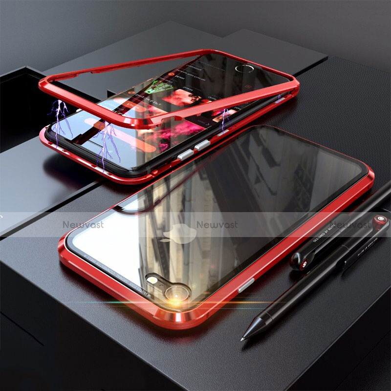 Luxury Aluminum Metal Frame Mirror Cover Case 360 Degrees M01 for Apple iPhone SE (2020) Red