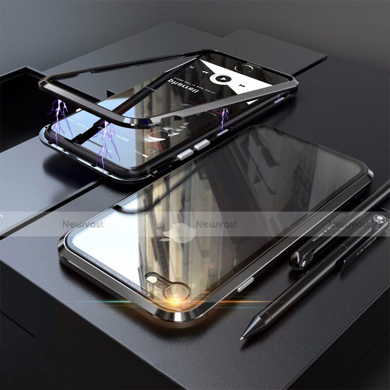 Luxury Aluminum Metal Frame Mirror Cover Case 360 Degrees M01 for Apple iPhone SE3 2022 Black