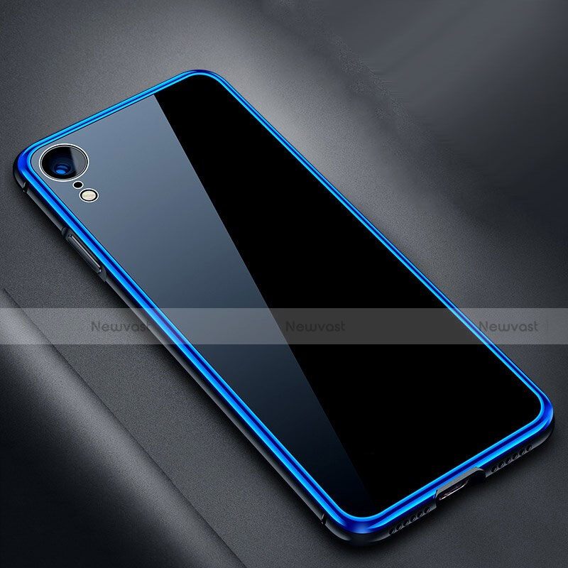 Luxury Aluminum Metal Frame Mirror Cover Case 360 Degrees M01 for Apple iPhone XR Blue