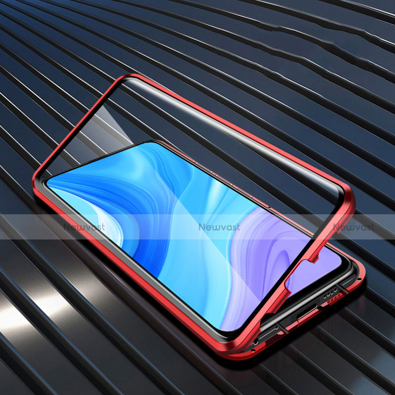 Luxury Aluminum Metal Frame Mirror Cover Case 360 Degrees M01 for Huawei Enjoy 10 Plus Red