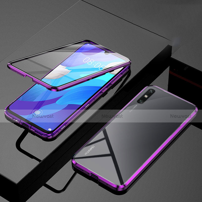 Luxury Aluminum Metal Frame Mirror Cover Case 360 Degrees M01 for Huawei Enjoy 10e Purple