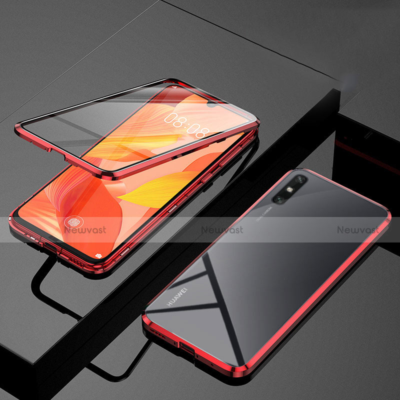 Luxury Aluminum Metal Frame Mirror Cover Case 360 Degrees M01 for Huawei Enjoy 10e Red