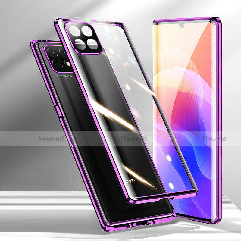 Luxury Aluminum Metal Frame Mirror Cover Case 360 Degrees M01 for Huawei Enjoy 20 5G Purple