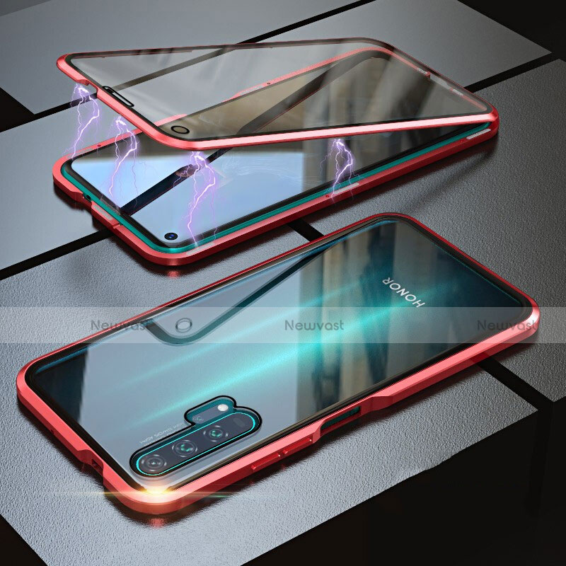 Luxury Aluminum Metal Frame Mirror Cover Case 360 Degrees M01 for Huawei Honor 20 Pro Red