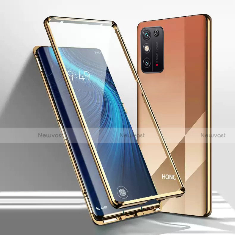Luxury Aluminum Metal Frame Mirror Cover Case 360 Degrees M01 for Huawei Honor X10 Max 5G Gold