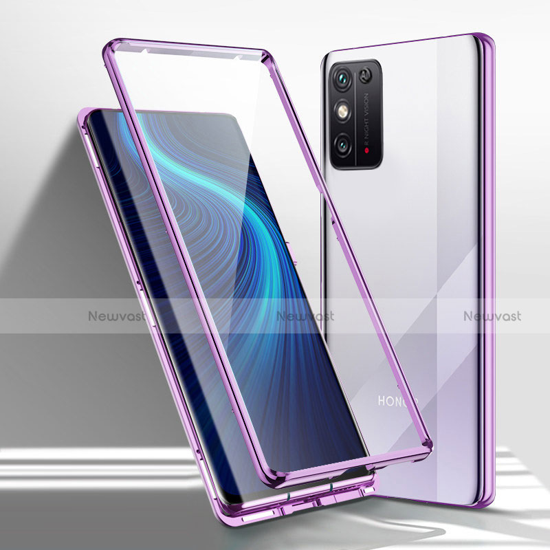 Luxury Aluminum Metal Frame Mirror Cover Case 360 Degrees M01 for Huawei Honor X10 Max 5G Purple