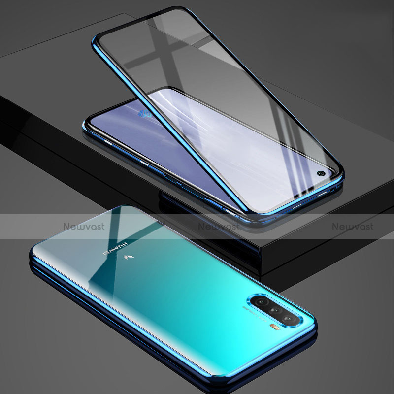 Luxury Aluminum Metal Frame Mirror Cover Case 360 Degrees M01 for Huawei Mate 40 Lite 5G Blue