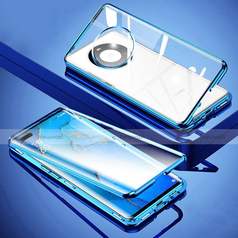 Luxury Aluminum Metal Frame Mirror Cover Case 360 Degrees M01 for Huawei Mate 40 Pro+ Plus Blue