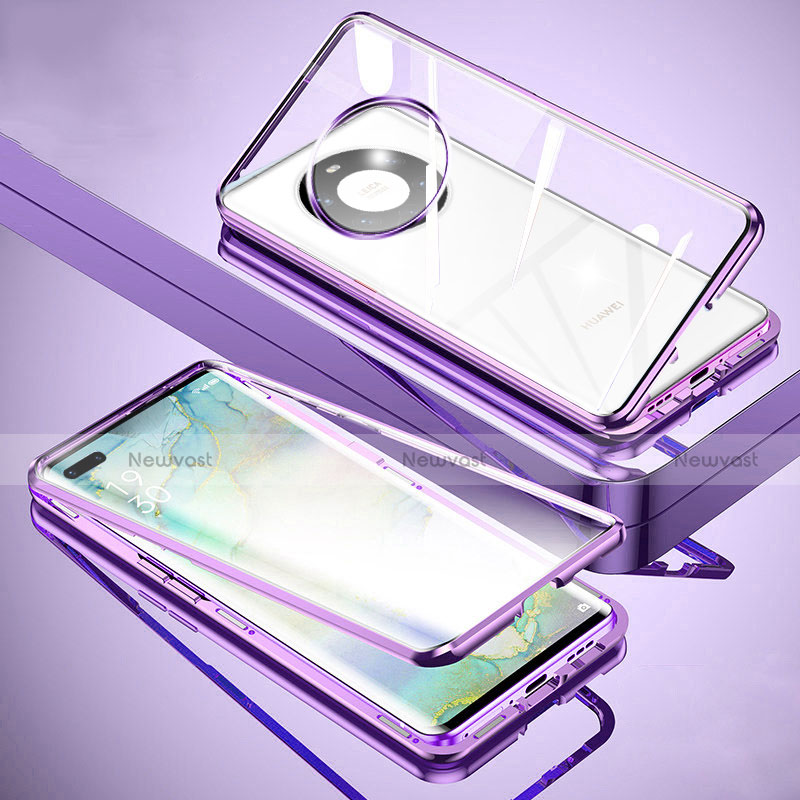 Luxury Aluminum Metal Frame Mirror Cover Case 360 Degrees M01 for Huawei Mate 40 Pro+ Plus Purple