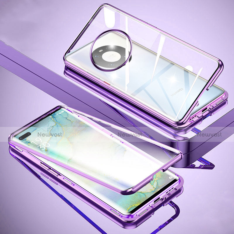 Luxury Aluminum Metal Frame Mirror Cover Case 360 Degrees M01 for Huawei Mate 40 Pro Purple