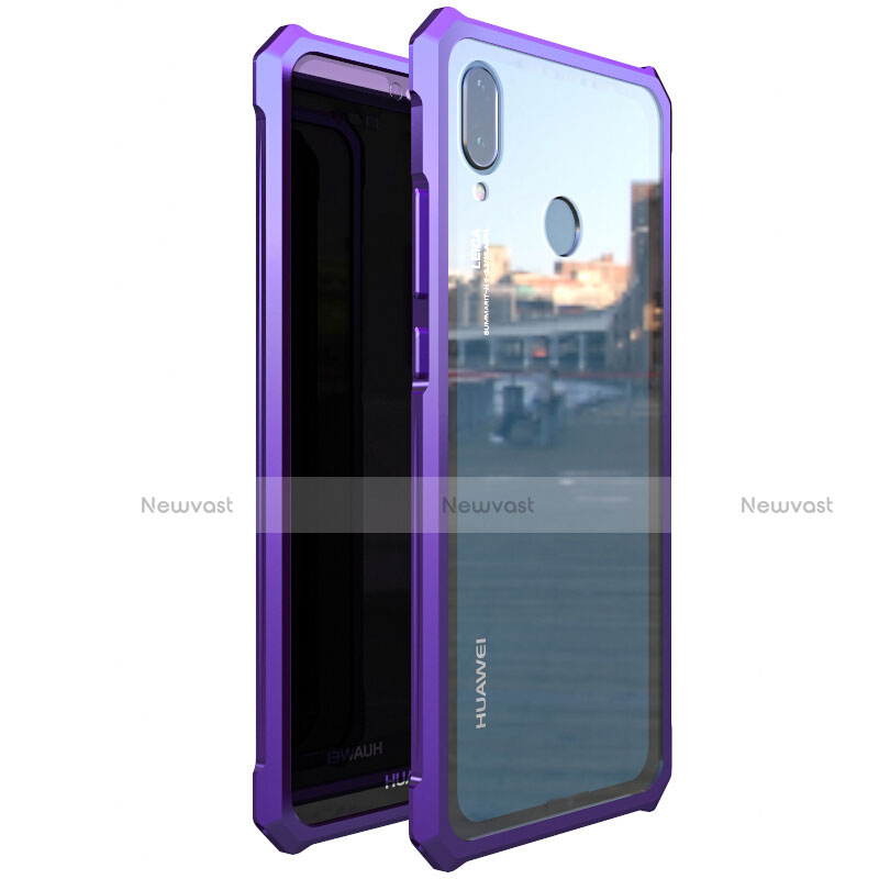 Luxury Aluminum Metal Frame Mirror Cover Case 360 Degrees M01 for Huawei Nova 3e Purple