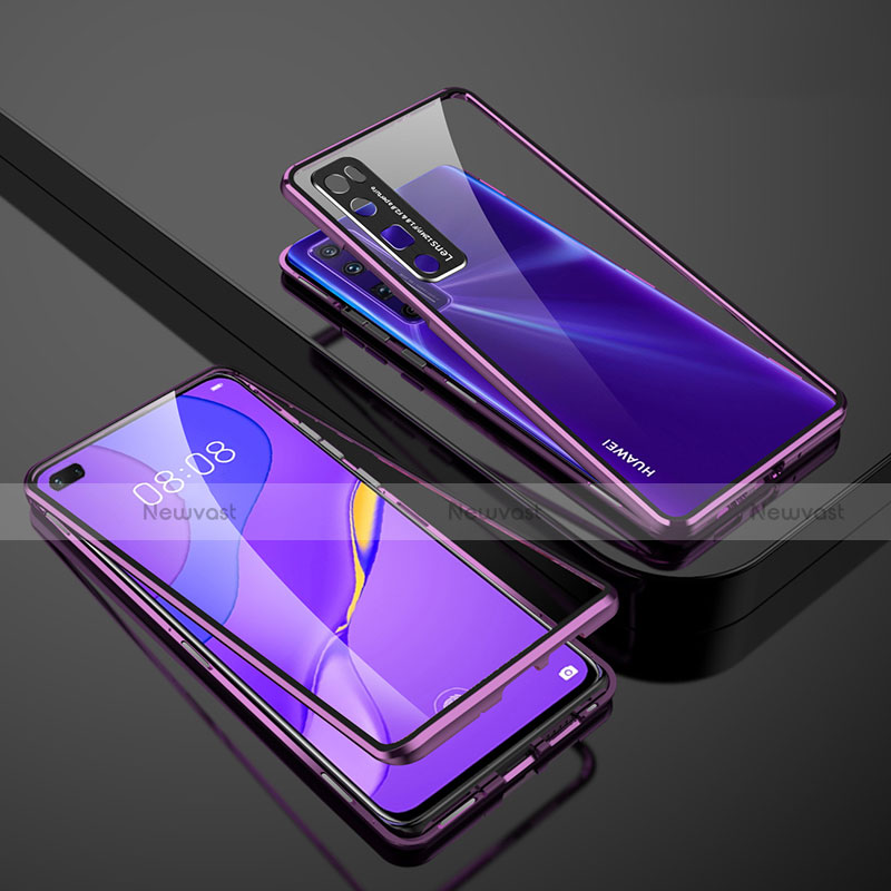 Luxury Aluminum Metal Frame Mirror Cover Case 360 Degrees M01 for Huawei Nova 7 Pro 5G Purple