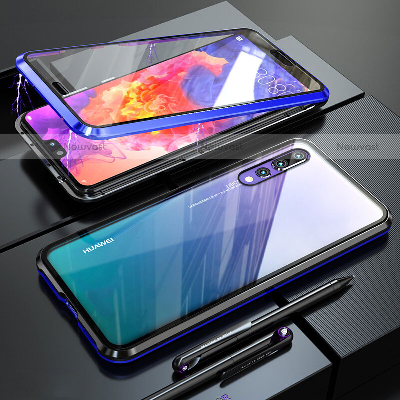 Luxury Aluminum Metal Frame Mirror Cover Case 360 Degrees M01 for Huawei P20 Pro Blue
