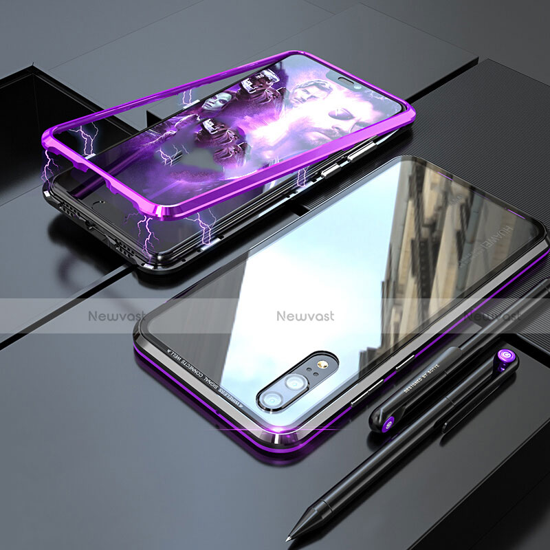 Luxury Aluminum Metal Frame Mirror Cover Case 360 Degrees M01 for Huawei P20 Purple