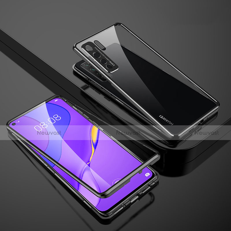Luxury Aluminum Metal Frame Mirror Cover Case 360 Degrees M01 for Huawei P40 Lite 5G Black