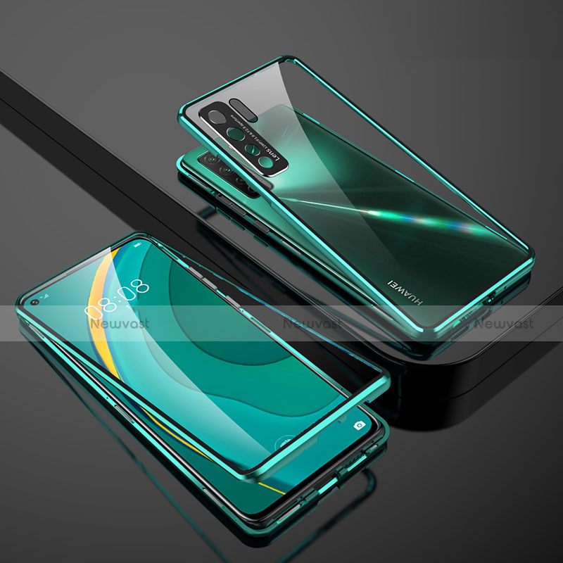 Luxury Aluminum Metal Frame Mirror Cover Case 360 Degrees M01 for Huawei P40 Lite 5G Green