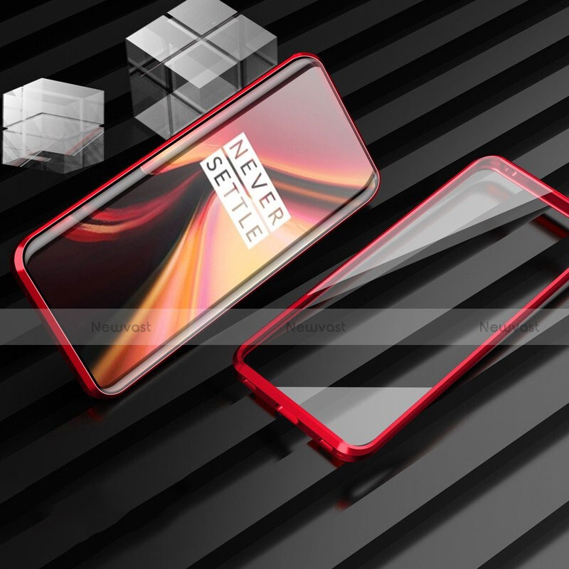 Luxury Aluminum Metal Frame Mirror Cover Case 360 Degrees M01 for OnePlus 7T Pro Red