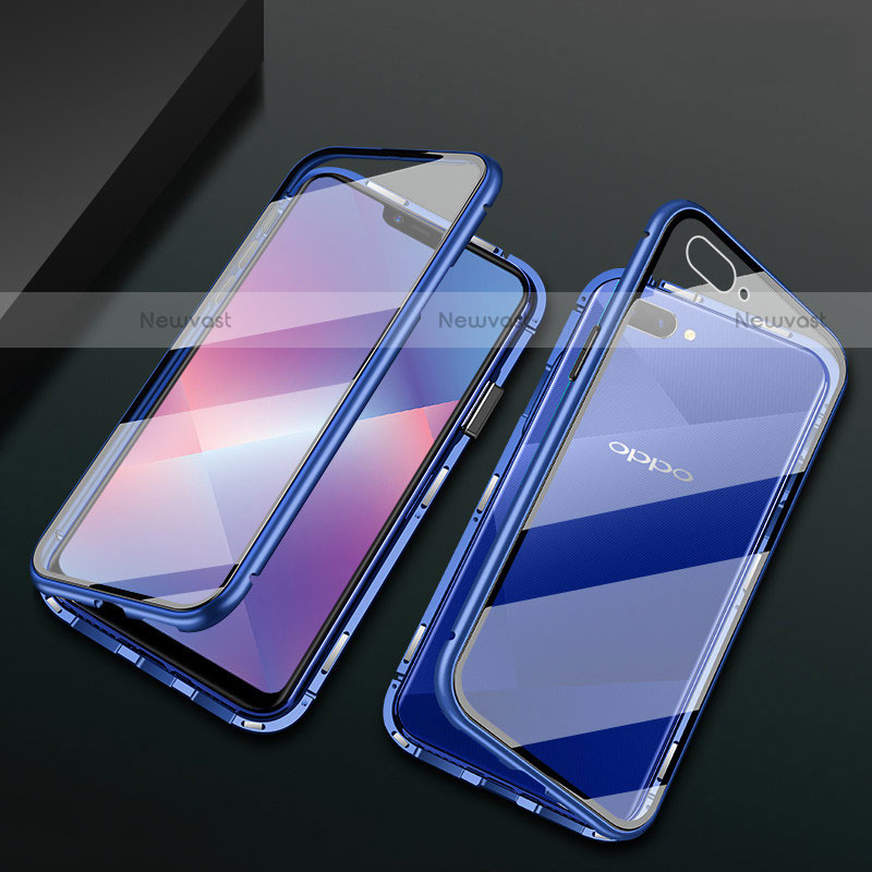 Luxury Aluminum Metal Frame Mirror Cover Case 360 Degrees M01 for Oppo A12e Blue