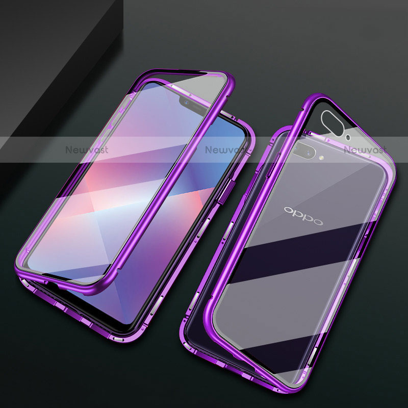 Luxury Aluminum Metal Frame Mirror Cover Case 360 Degrees M01 for Oppo A12e Purple