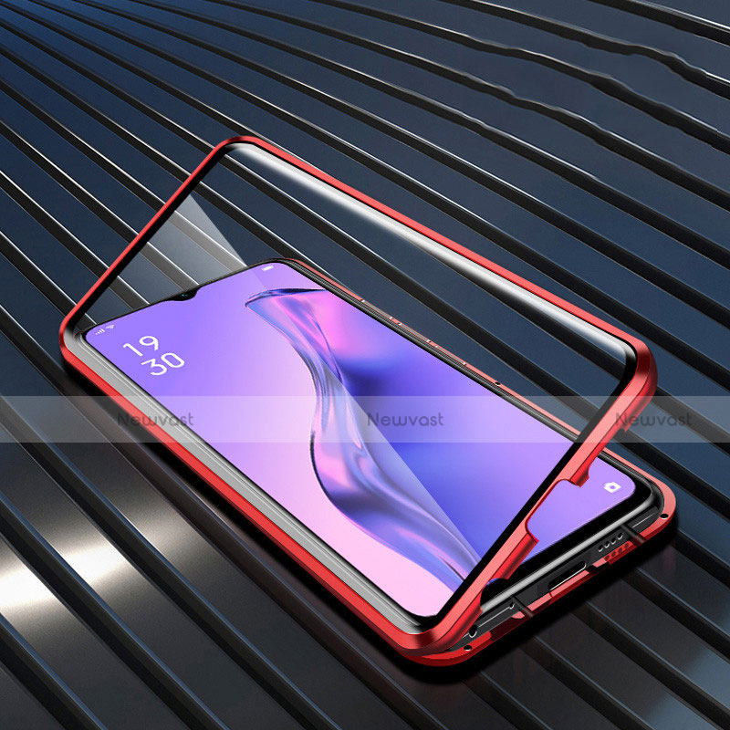 Luxury Aluminum Metal Frame Mirror Cover Case 360 Degrees M01 for Oppo A31 Red
