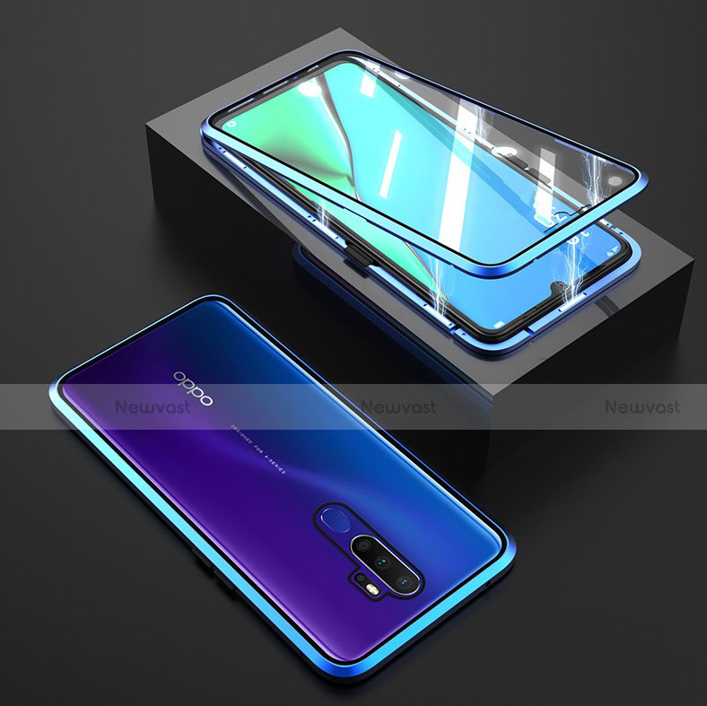 Luxury Aluminum Metal Frame Mirror Cover Case 360 Degrees M01 for Oppo A5 (2020) Blue