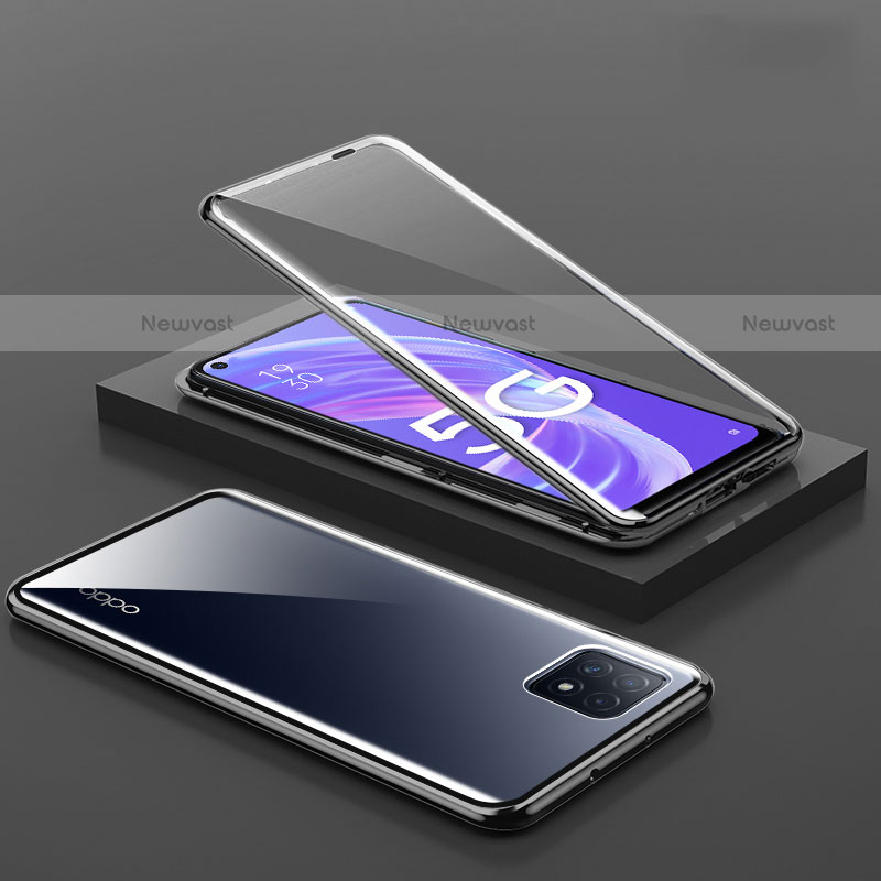 Luxury Aluminum Metal Frame Mirror Cover Case 360 Degrees M01 for Oppo A72 5G Black
