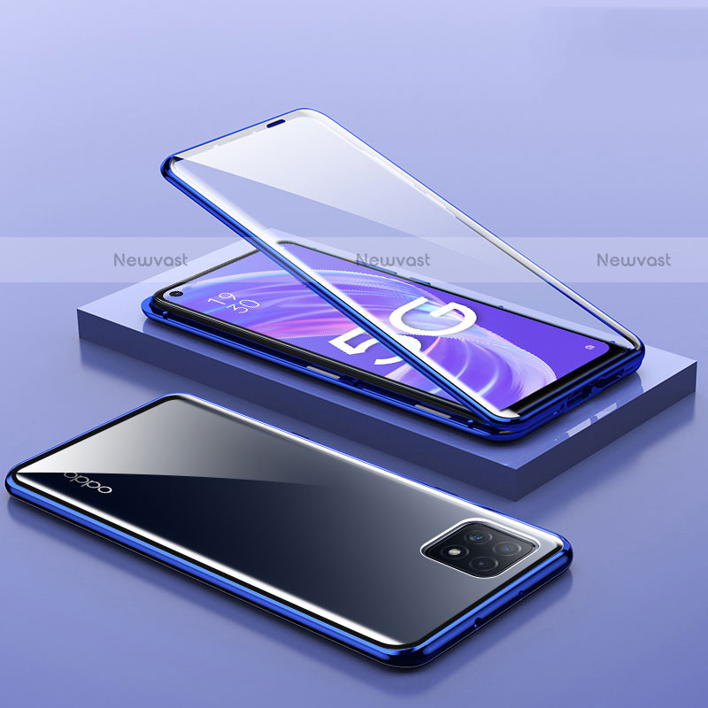 Luxury Aluminum Metal Frame Mirror Cover Case 360 Degrees M01 for Oppo A72 5G Blue