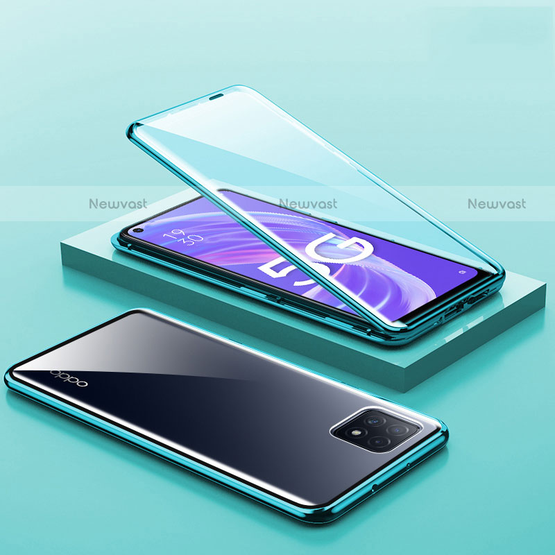 Luxury Aluminum Metal Frame Mirror Cover Case 360 Degrees M01 for Oppo A72 5G Green