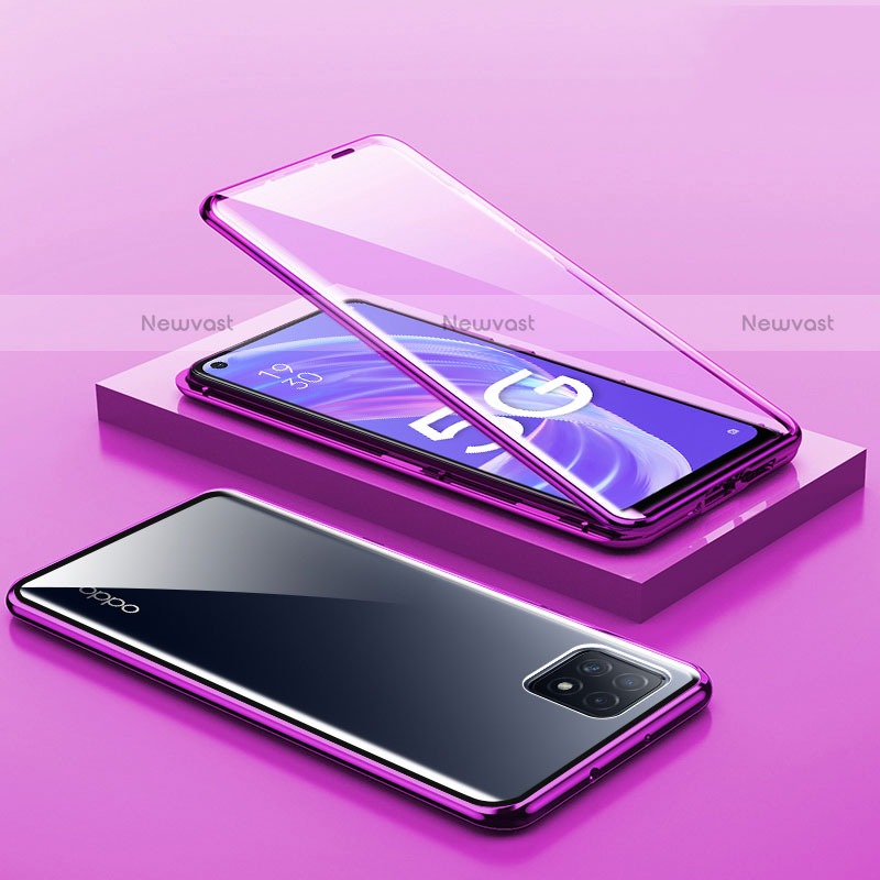 Luxury Aluminum Metal Frame Mirror Cover Case 360 Degrees M01 for Oppo A73 5G Purple