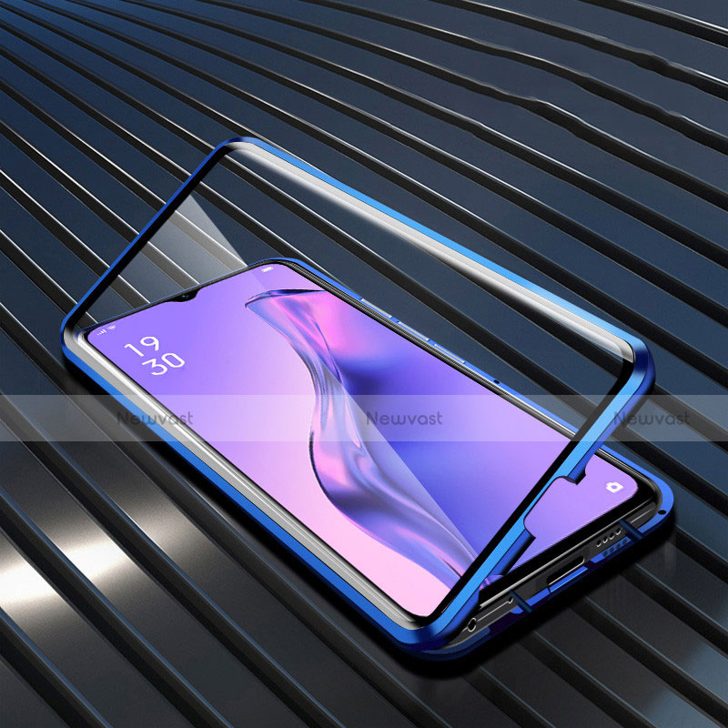 Luxury Aluminum Metal Frame Mirror Cover Case 360 Degrees M01 for Oppo A8 Blue