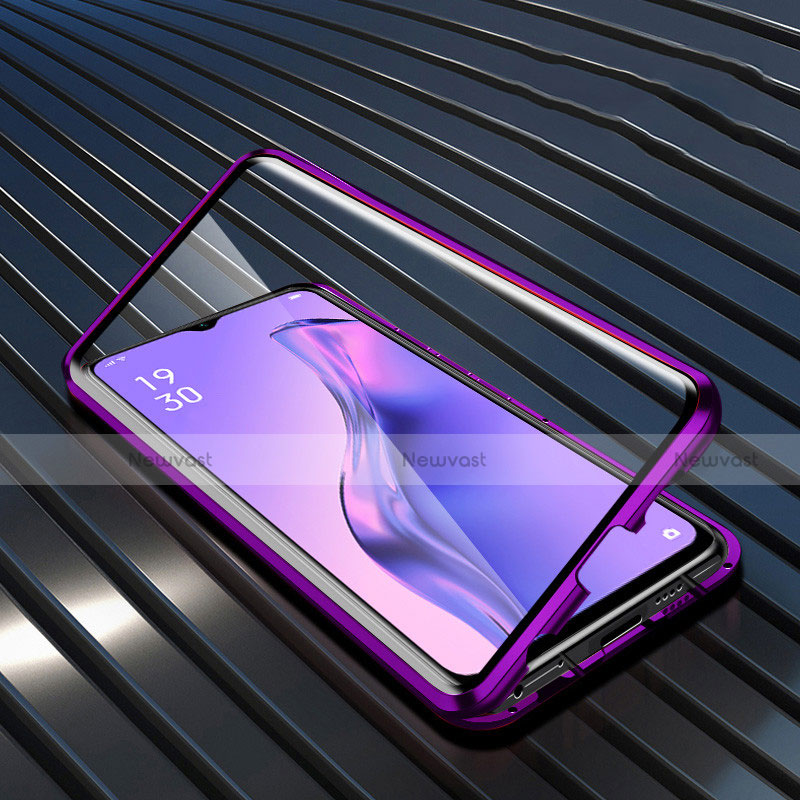 Luxury Aluminum Metal Frame Mirror Cover Case 360 Degrees M01 for Oppo A8 Purple