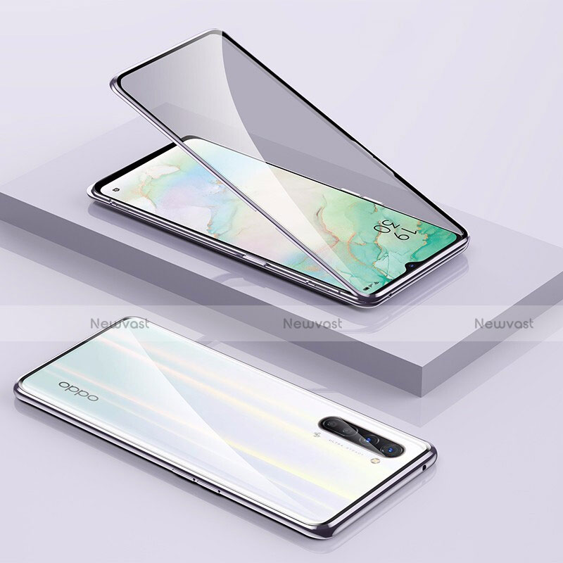 Luxury Aluminum Metal Frame Mirror Cover Case 360 Degrees M01 for Oppo Find X2 Lite Silver