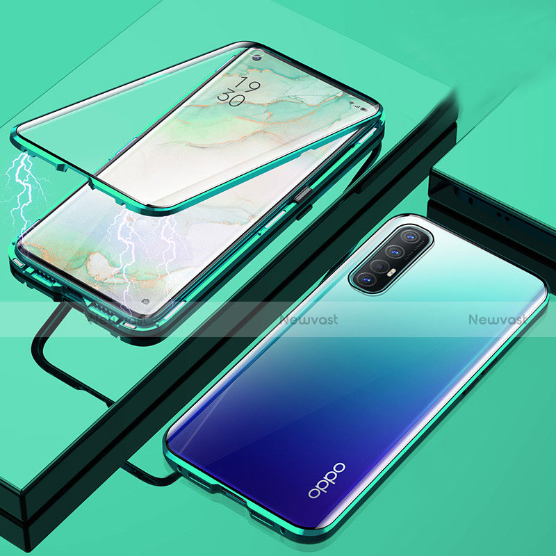 Luxury Aluminum Metal Frame Mirror Cover Case 360 Degrees M01 for Oppo Find X2 Neo Green