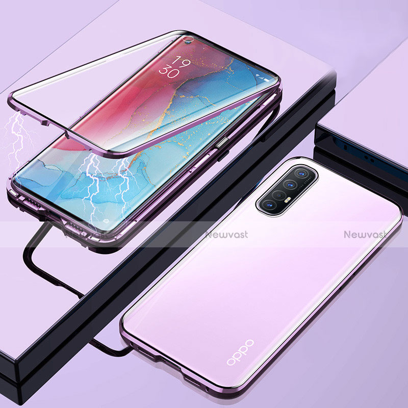 Luxury Aluminum Metal Frame Mirror Cover Case 360 Degrees M01 for Oppo Find X2 Neo Purple