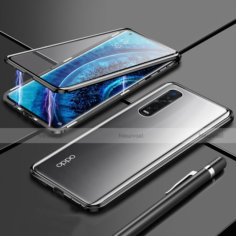 Luxury Aluminum Metal Frame Mirror Cover Case 360 Degrees M01 for Oppo Find X2 Pro Black