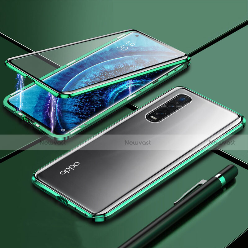 Luxury Aluminum Metal Frame Mirror Cover Case 360 Degrees M01 for Oppo Find X2 Pro Green
