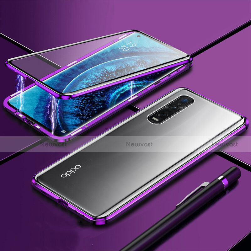 Luxury Aluminum Metal Frame Mirror Cover Case 360 Degrees M01 for Oppo Find X2 Pro Purple