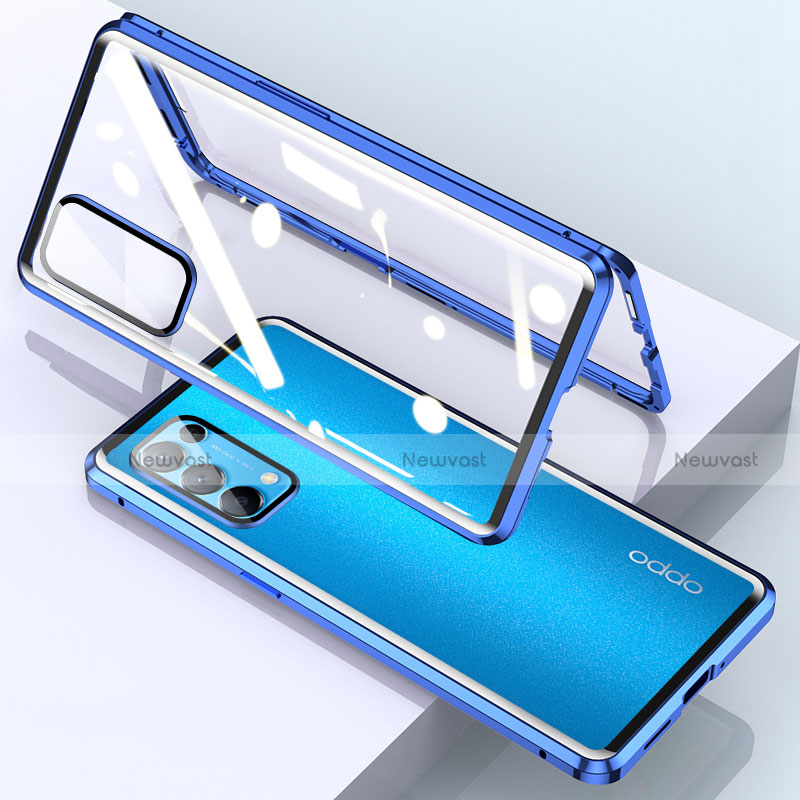 Luxury Aluminum Metal Frame Mirror Cover Case 360 Degrees M01 for Oppo Find X3 Lite 5G Blue
