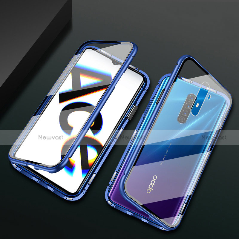 Luxury Aluminum Metal Frame Mirror Cover Case 360 Degrees M01 for Realme X2 Pro Blue