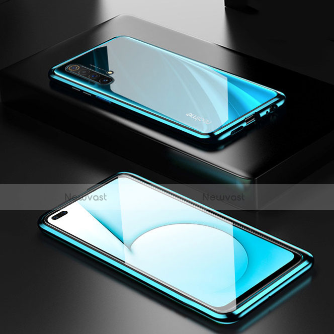 Luxury Aluminum Metal Frame Mirror Cover Case 360 Degrees M01 for Realme X50m 5G Cyan