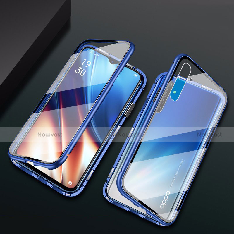 Luxury Aluminum Metal Frame Mirror Cover Case 360 Degrees M01 for Realme XT Blue