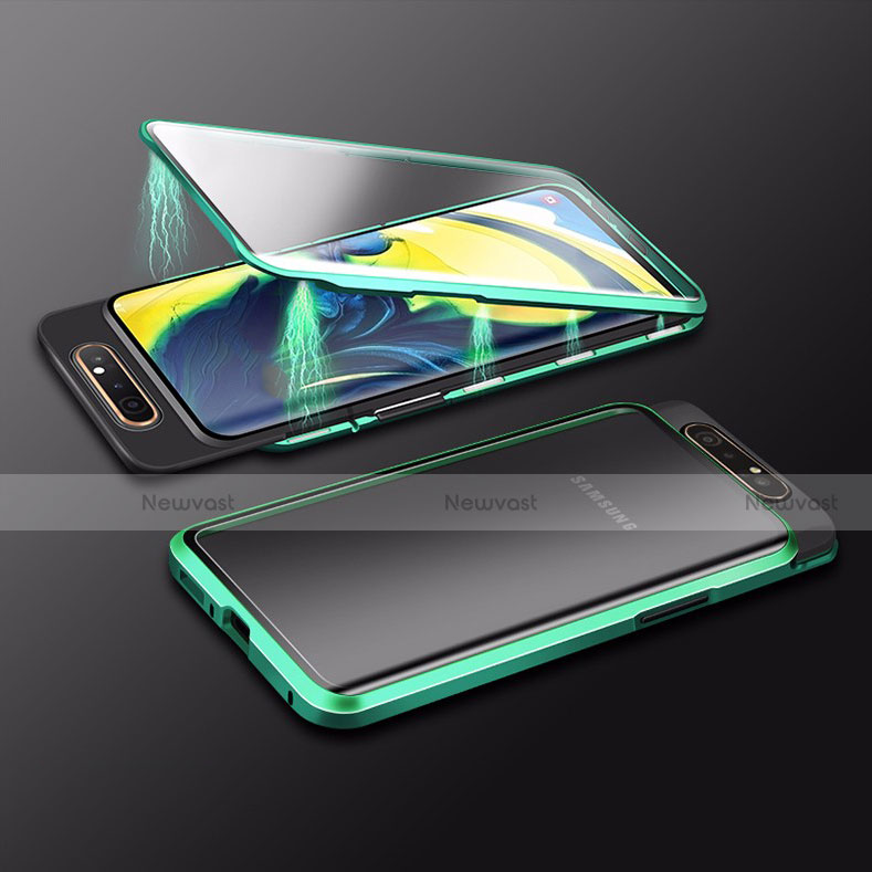 Luxury Aluminum Metal Frame Mirror Cover Case 360 Degrees M01 for Samsung Galaxy A80 Green