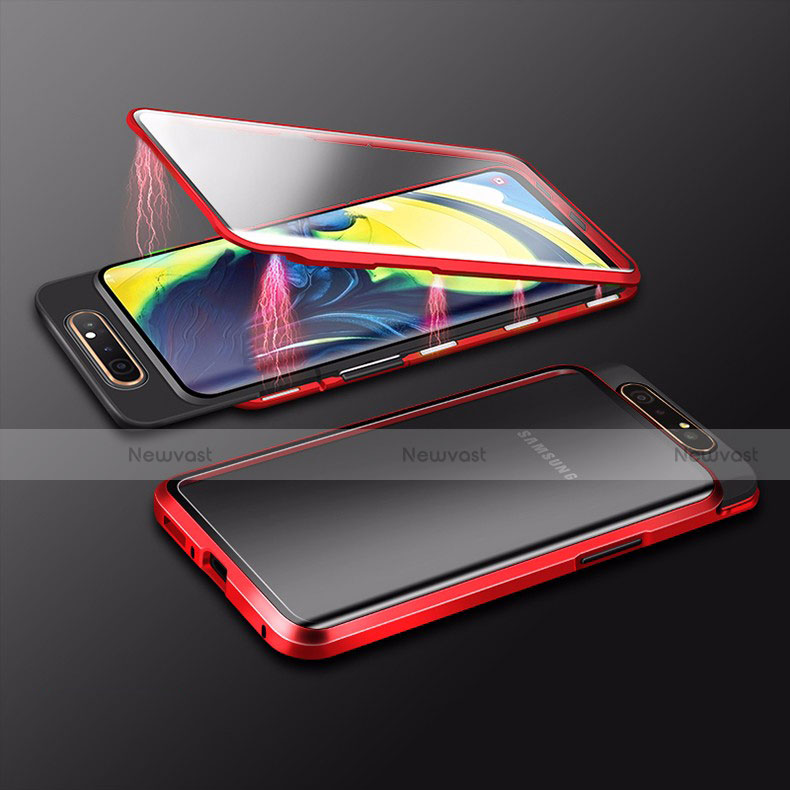 Luxury Aluminum Metal Frame Mirror Cover Case 360 Degrees M01 for Samsung Galaxy A80 Red