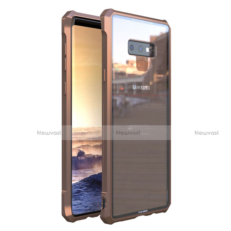 Luxury Aluminum Metal Frame Mirror Cover Case 360 Degrees M01 for Samsung Galaxy Note 9 Gold