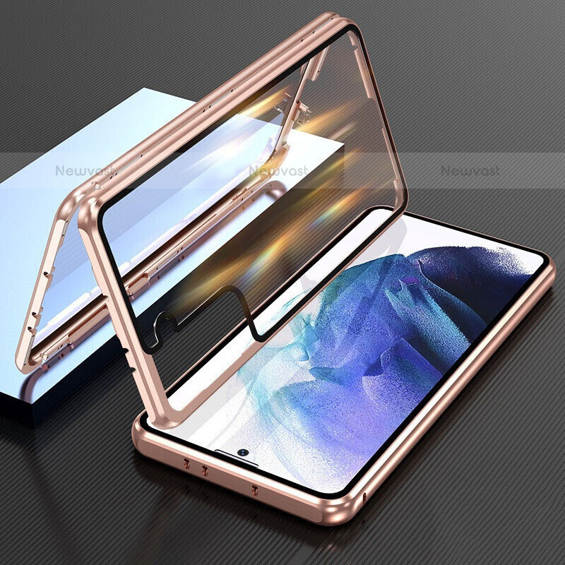Luxury Aluminum Metal Frame Mirror Cover Case 360 Degrees M01 for Samsung Galaxy S21 FE 5G Gold