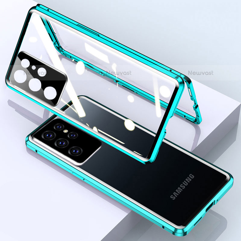 Luxury Aluminum Metal Frame Mirror Cover Case 360 Degrees M01 for Samsung Galaxy S21 Ultra 5G Green